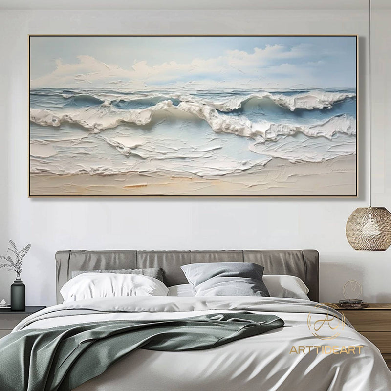 Large Textured Beach Acrylic Painting Framed Ocean Painting On Canvas Abstract Sea Art On Canvas Coastal Wall Art Beach Canvas Wall Decor