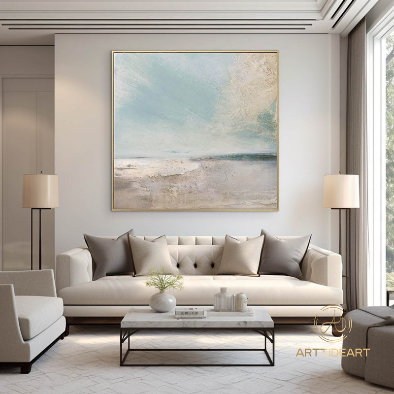 Coastal Beach Canvas Painting Original Sea Abstract Oil Painting White Waves Texture Painting Large Sky And Sea Painting living room canvas