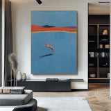 A man diving into the sea blue ocean painting vintage retro painting blue minimalist painting landscape painting holiday style blue wall art