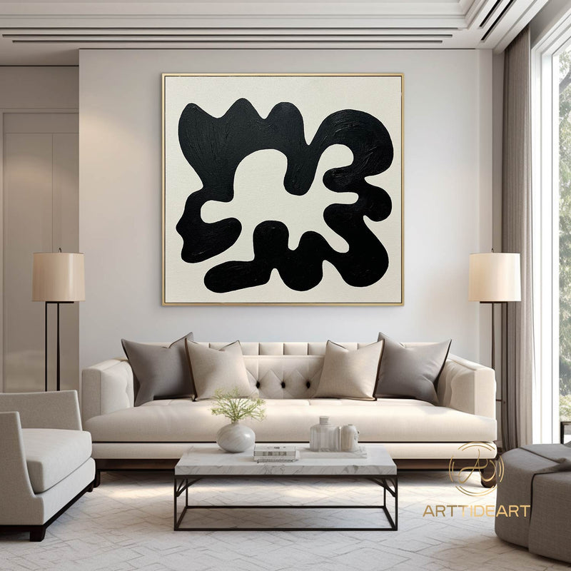 Black and White  Texture Wall Art Black White Abstract Minimalist Painting Organic Modern Canvas Art Large Black Beige Texture Painting