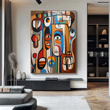 Original Abstract Colorful Cubist Faces Paintings On Canvas Picasso-Inspired Geometric Art Vibrant Modernism Oil Painting Home Wall Decor