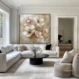 Original Flower Painting on Canvas Textured Wall Art Neutral Tone Custom Wall Art Floral Painting Modern Art Fancy Living Room Wall Art