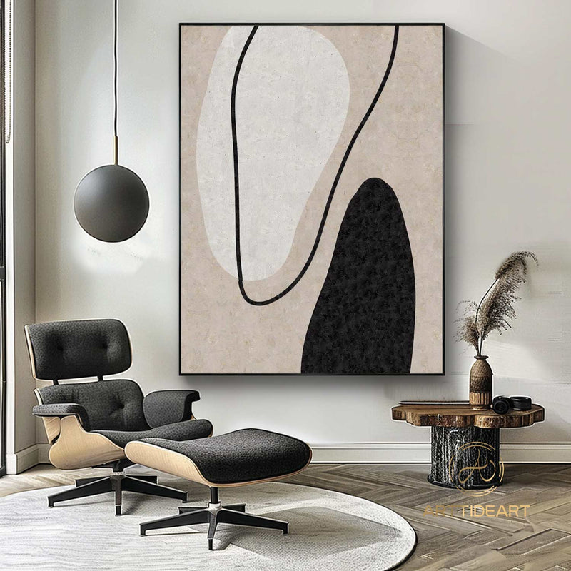 Oversized Abstract Painting Minimalism Art Canvas on Living Room Decor Wall Art White Abstract Beige Modern Indoor Neutral Decor Painting