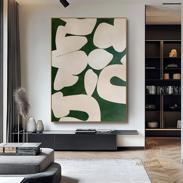 Green Wabi Sabi Wall Art Green Beige Abstract Painting Green Minimalist Canvas Art Large Neutral Wall Decor Rich Textured Canvas Painting