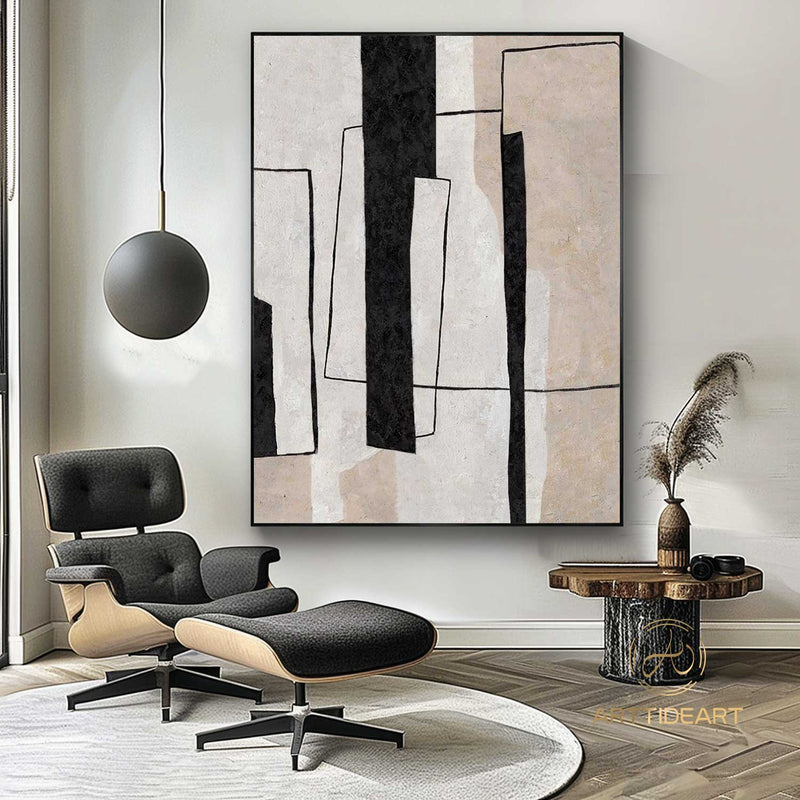 Oversized Abstract Painting,beige Minimalism Art, Living Room Decor Wall Art,White Abstract Beige Modern Indoor Neutral Decor Art Painting