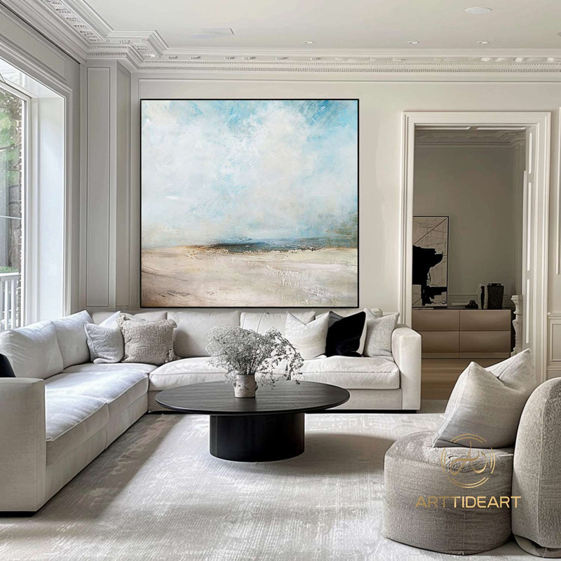 Original Beach Abstract Painting Large Sky And Sea Painting Large Ocean Canvas Painting Cloud Painting Painting For Living Room Seascape Art