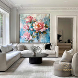 Original Roses Oil Painting On Canvas, Abstract Pink Flowers Painting, Large Wall Art, Custom Painting, Living room Wall Decor, Home Decor