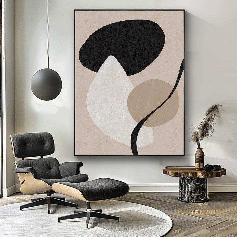 Beige Minimalist Painting Beige and Black Painting Beige abstract Painting Living Room Decor Textured Painting black and white abstract art