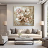 Original Flower Painting on Canvas Textured Wall Art Neutral Tone Custom Wall Art Floral Painting Modern Art Fancy Living Room Wall Art