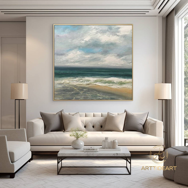 Blue Big Sea Wave Seascape Painting on Canvas Large Original Ocean Wall Art Beach Landscape Acrylic Painting Living Room Wall Art Home Decor