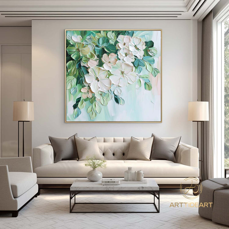 Original Flower Textured Wall Art 3D Abstract Painting On Canvas Floral Wall Decor Living Room Art Hand-Painted Pastel Flower Spring Decor