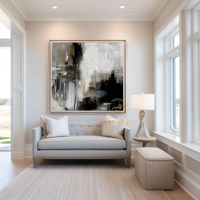 Minimalist Abstract Painting Large Abstract Art Black And White Black Canvas Art Original Abstract Painting White paintingTexture Canvas Art