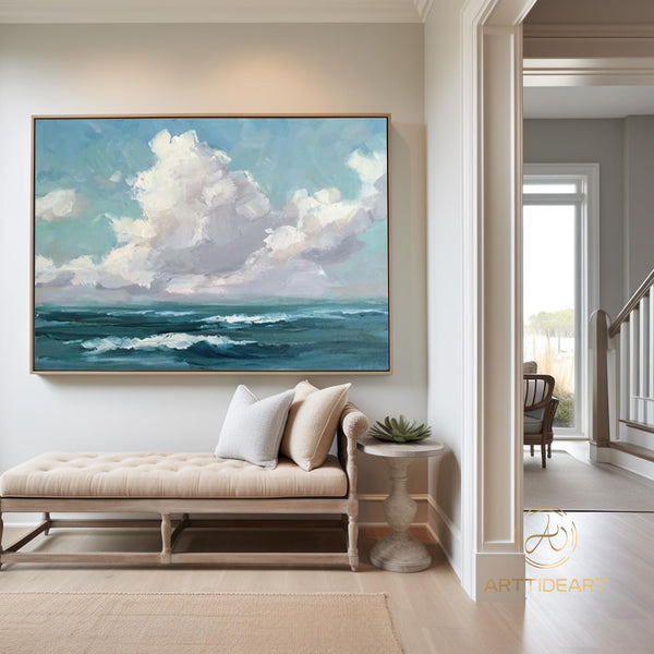 Large Abstract Clouds Oil Painting on Canvas, Original Landscape Canvas Wall Art, Modern Hand-painted Sky and Clouds Painting, Bedroom Decor