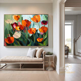 Colorful Floral Canvas Art, Vibrant Flower Painting on Canvas, Textured Acrylic Painting, Impasto Cheerful Floral Art, Living Room Wall Art