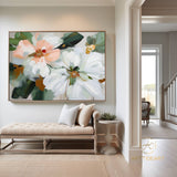 Original Flower Oil Painting On Canvas,Large Wall Art, Abstract White Floral Landscape Painting,Custom Painting, Modern Living Room Decor