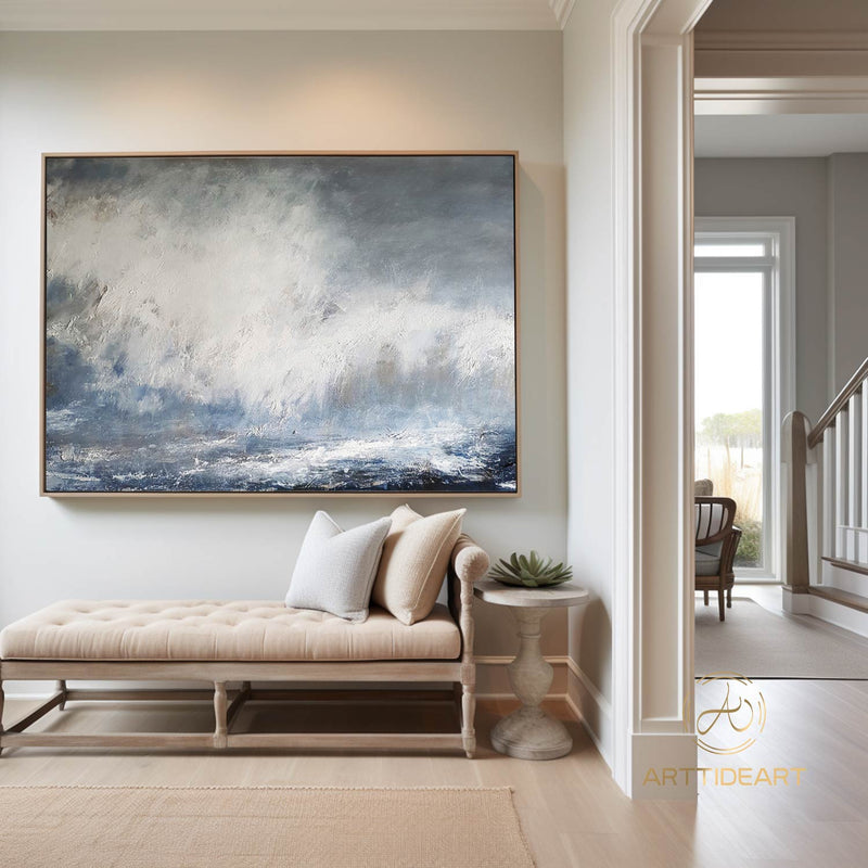 Cloud Painting Abstract ocean painting Large Blue White Abstract Painting Sky Landscape Painting Coastal Beach Painting ocean art painting