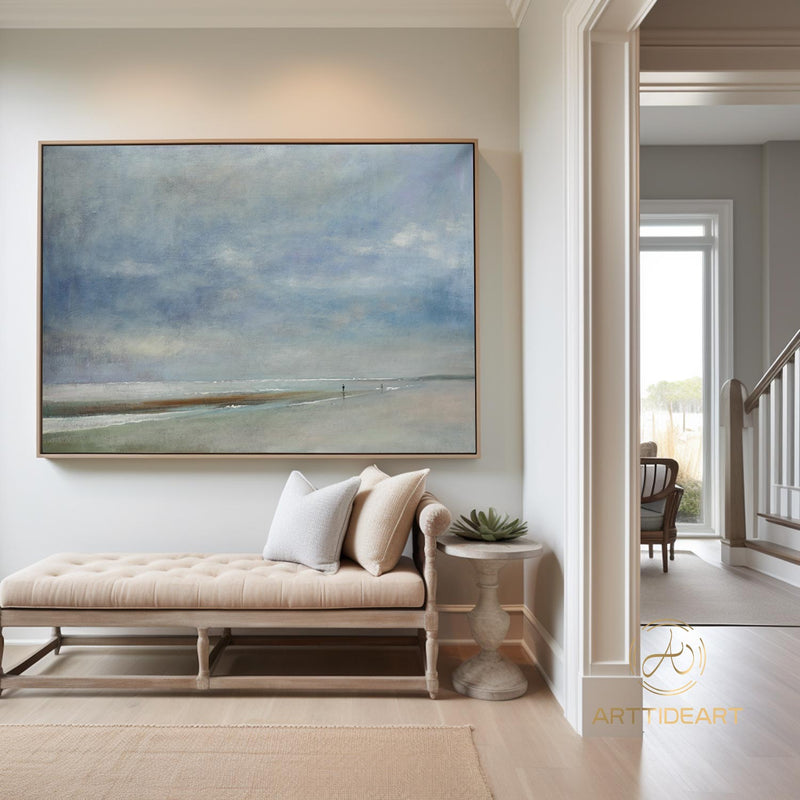 Large Sky & Sea Canvas Painting,Original Light Blue Sky Painting,Large Wall Sky Painting,Sky Abstract Painting,Ocean Landscape Painting