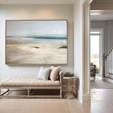 Original Golden Beach Painting,Large Sky And Sea Painting,Light Blue Seaside Oil Painting,Large Coastal Painting,Beach Abstract Oil Painting