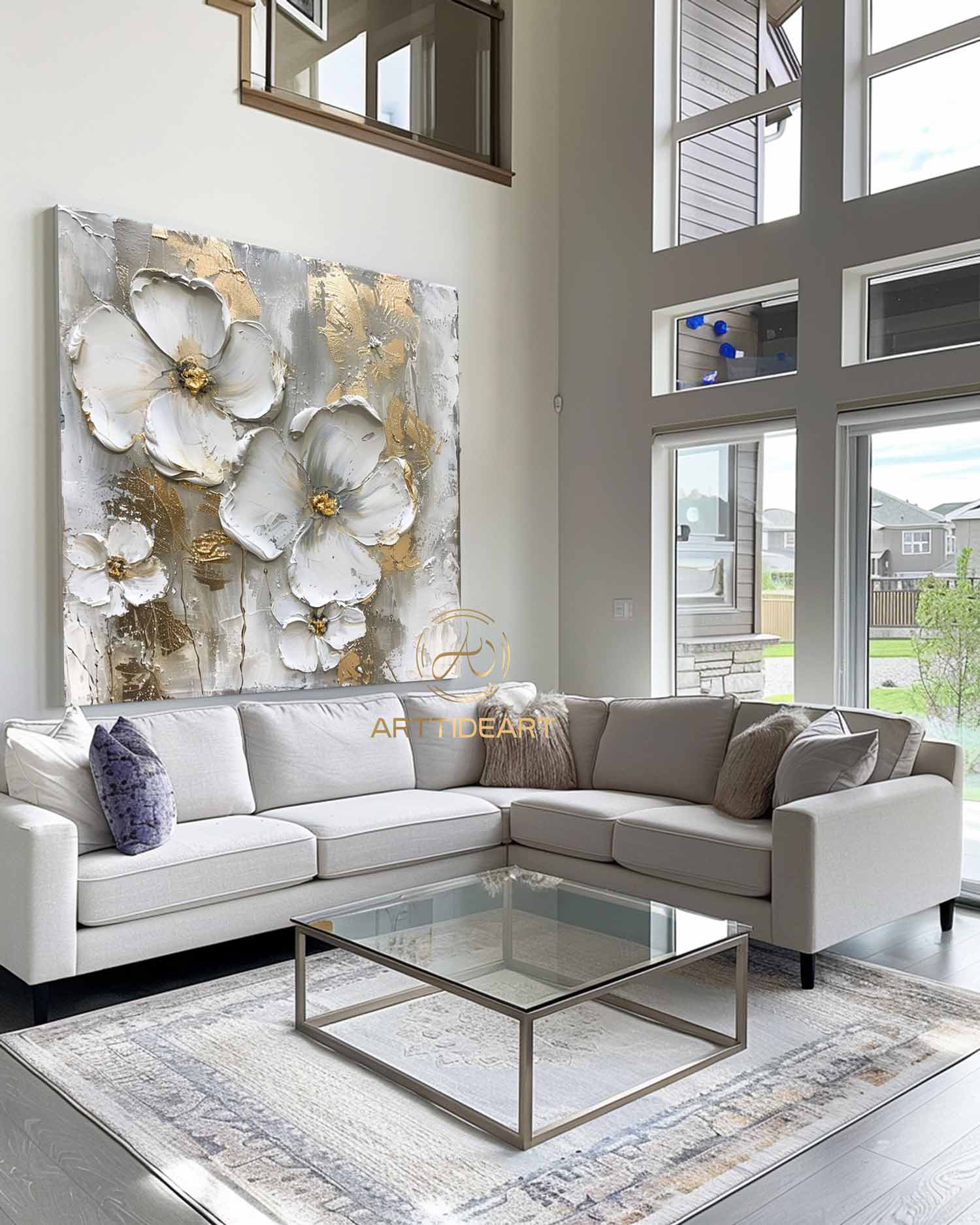 Large Flower Oil Painting on Canvas, Original Abstract Floral Painting, Minimalist Wall Art, Custom Painting, Modern Living Room Decor Gift