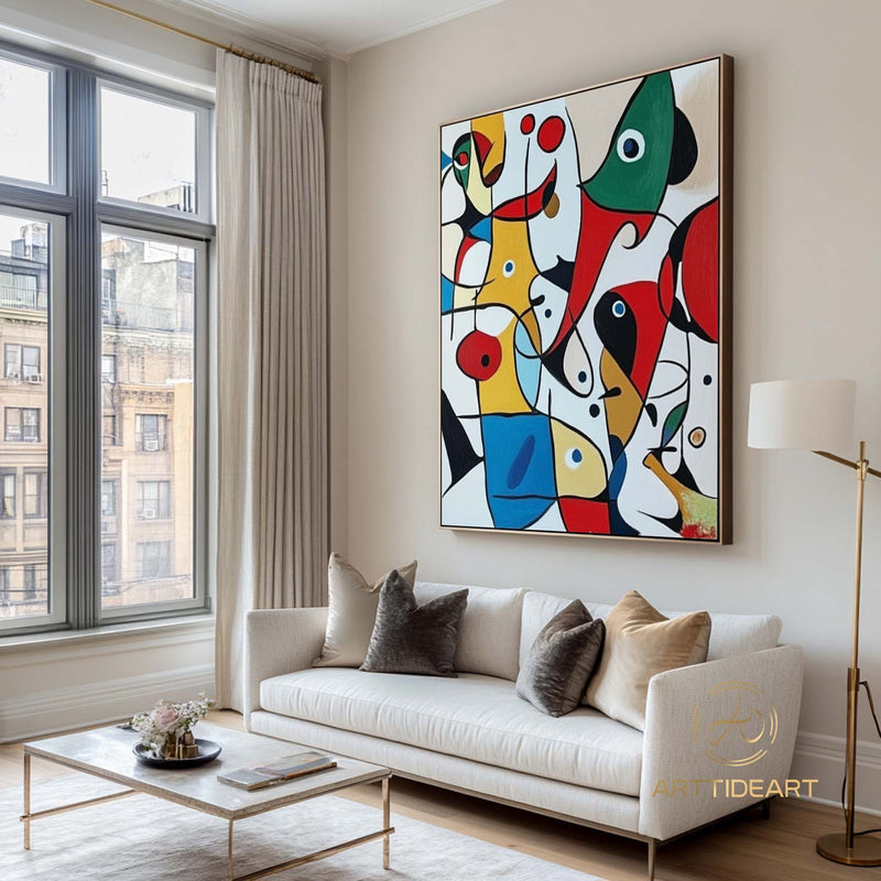 Large Abstract Colorful Painting,Abstract Colorful geometric Painting,Abstract Hand-painting Texture Colorful Wall Art Living Room Decor