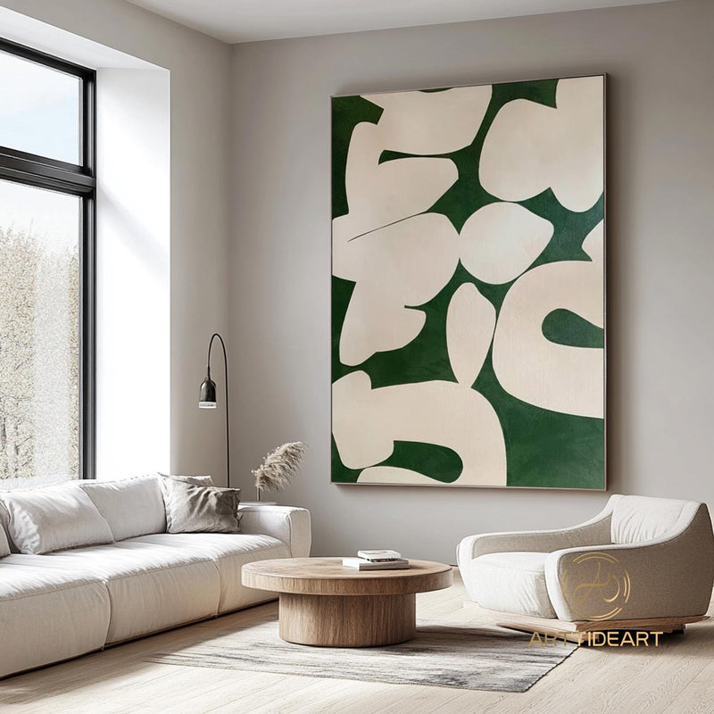 Green Wabi Sabi Wall Art Green Beige Abstract Painting Green Minimalist Canvas Art Large Neutral Wall Decor Rich Textured Canvas Painting