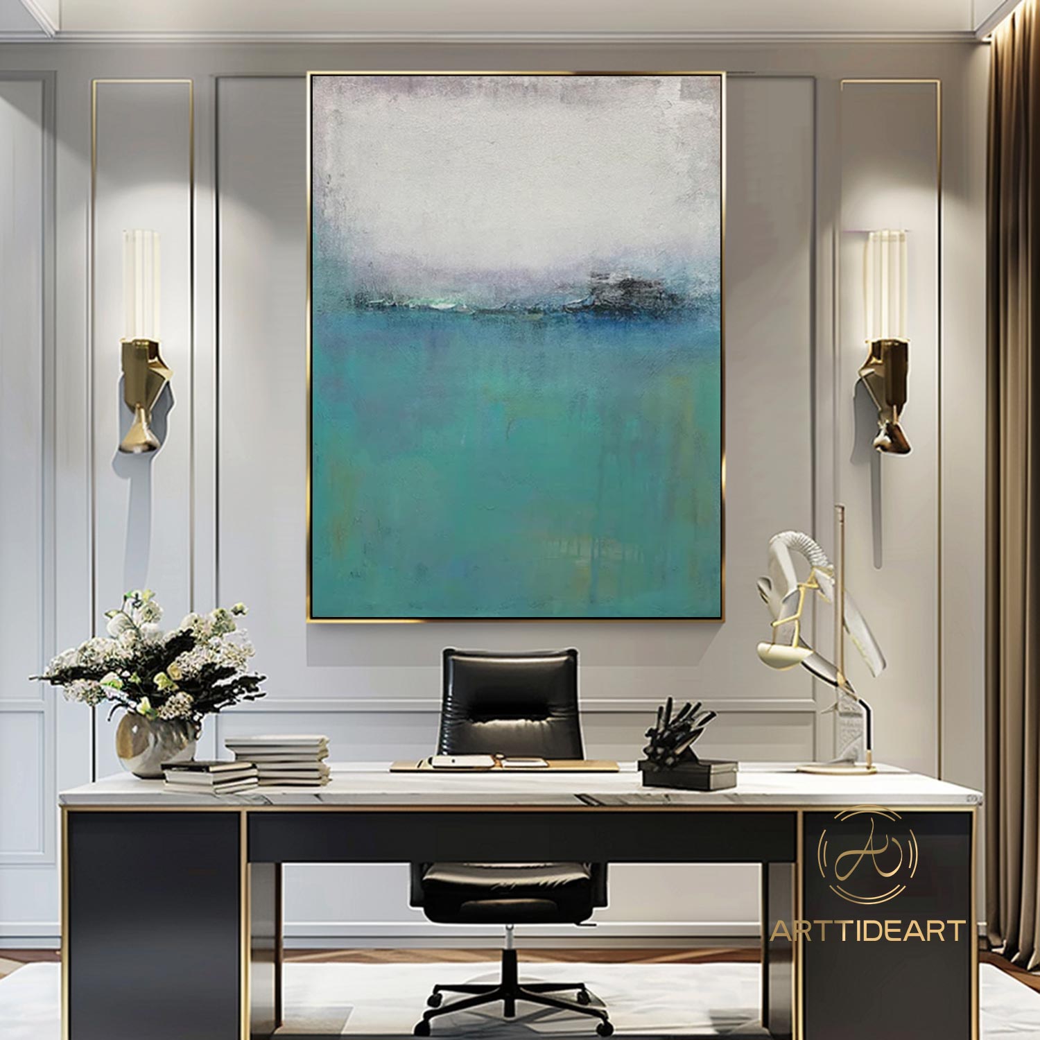Original Abstract Painting Minimalist Abstract Painting Large Abstract Painting Blue Painting Green Painting Large Wall Canvas Painting