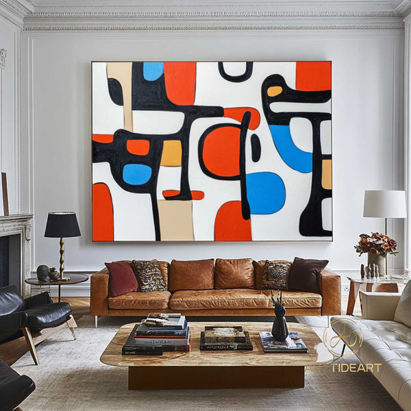 Large Abstract Colorful Painting on Canvas Colorful Textured Wall Art Modern Black and White  Painting Contemporary Living Room Art Vibrant Canvas Art