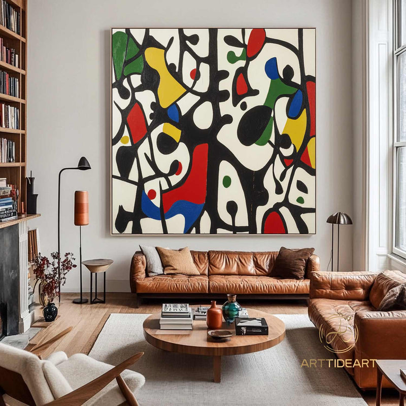 Large Abstract Colorful Painting,Abstract Colorful geometric Painting,Abstract Hand-painting Texture Colorful Wall Art Living Room Decor