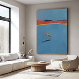 A man diving into the sea blue ocean painting vintage retro painting blue minimalist painting landscape painting holiday style blue wall art