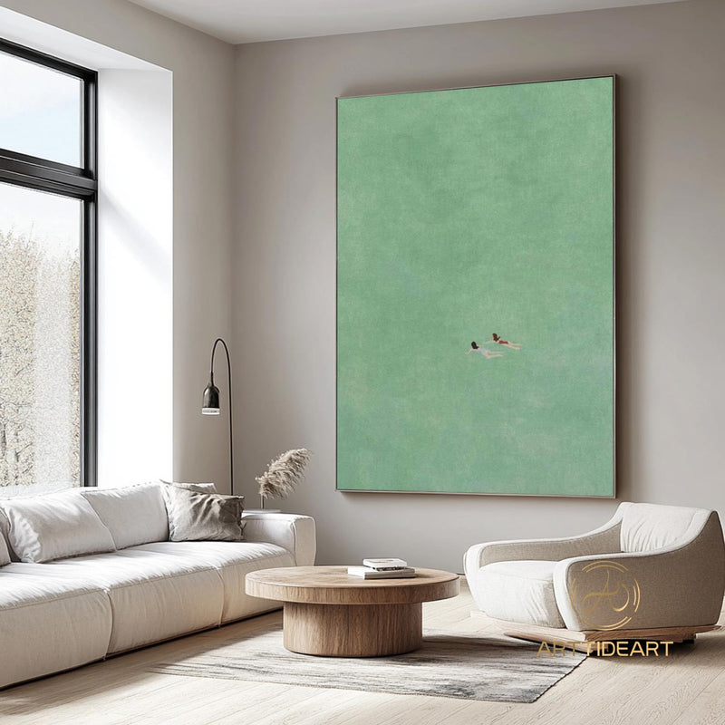 Swiming into the sea green ocean painting vintage retro painting green minimalist painting landscape painting holiday style wall art