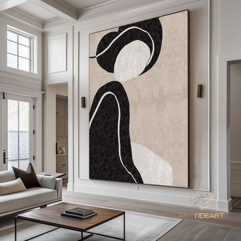 large Original Abstract Canvas Oil Painting Contemporary Art Beige White Painting Minimalist Abstract Painting On Living Room Art Decor Wall