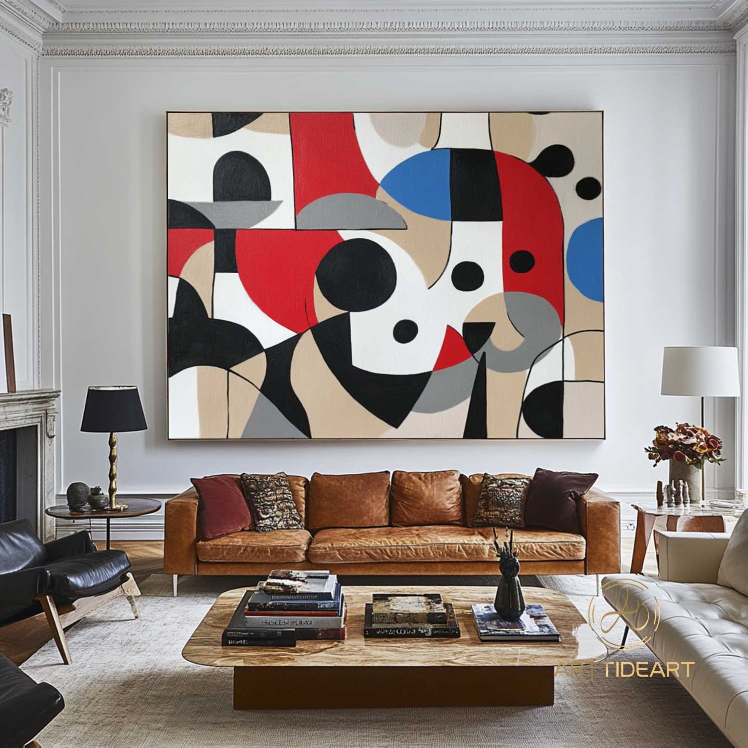 Large Abstract Colorful Painting,Abstract Colorful geometric Painting,Abstract Hand-painting Texture Colorful Wall Art Living Room Decor