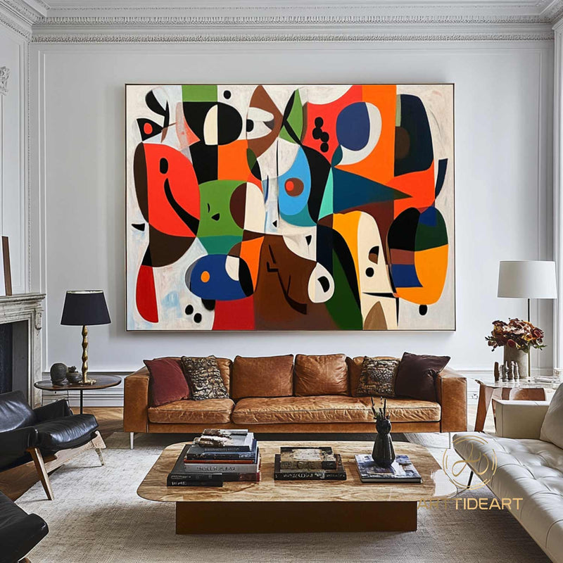 Original Abstract Colorful Cubist Faces Paintings On Canvas Picasso-Inspired Geometric Art Vibrant Modernism Oil Painting Home Wall Decor