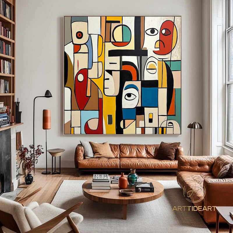 Large Abstract Colorful Painting,Abstract Colorful geometric Painting,Abstract Hand-painting Texture Colorful Wall Art Living Room Decor