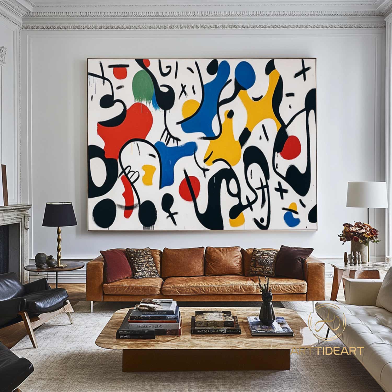 Mid-Century Modern Art Colorful Textured Abstract Painting on Canvas Red Painting Blue Painting Bright Wall Art Texture Painting