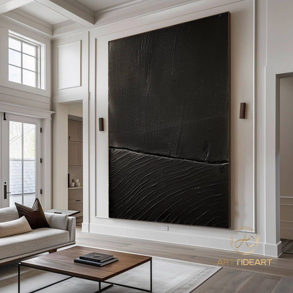 Black Textured Wall Art Black Minimalist Painting Black 3D Textured Painting Wabi Sabi Wall Art Modern Contemporary Minimalist Wall Art