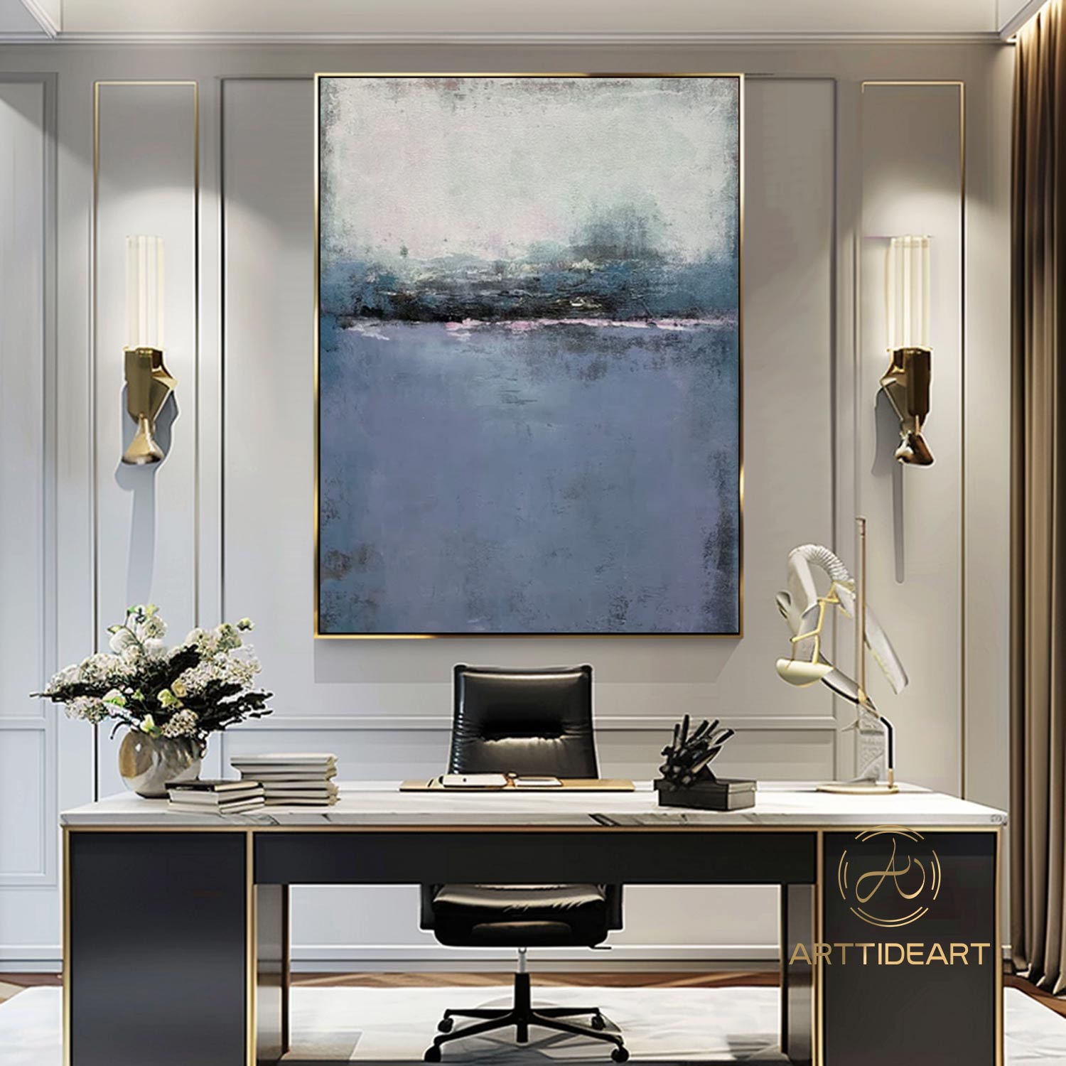 Original Navy Blue Painting Grey Canvas Painting On Canvas Texture Art Abstract Acrylic Art Extra Large Painting on Canvas Modern Art