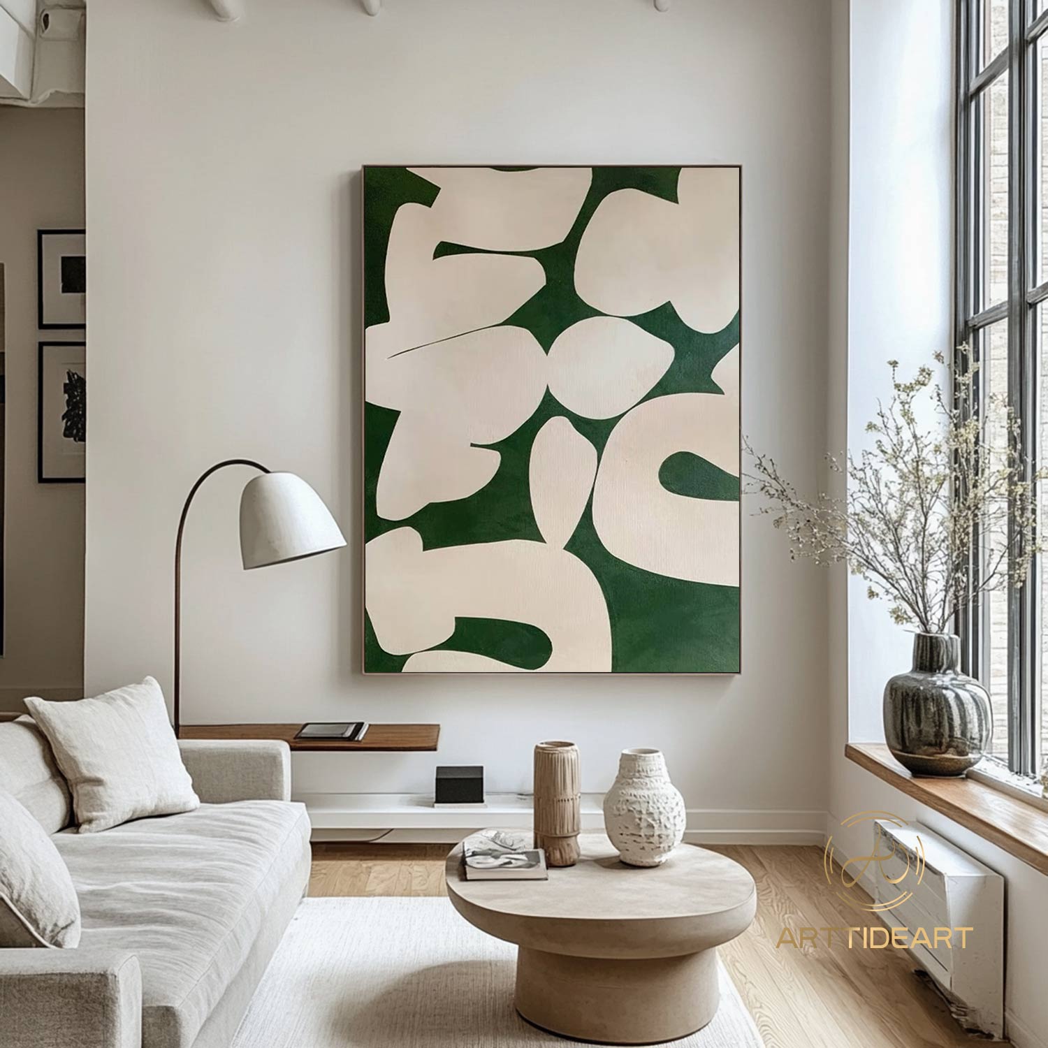 Green Wabi Sabi Wall Art Green Beige Abstract Painting Green Minimalist Canvas Art Large Neutral Wall Decor Rich Textured Canvas Painting
