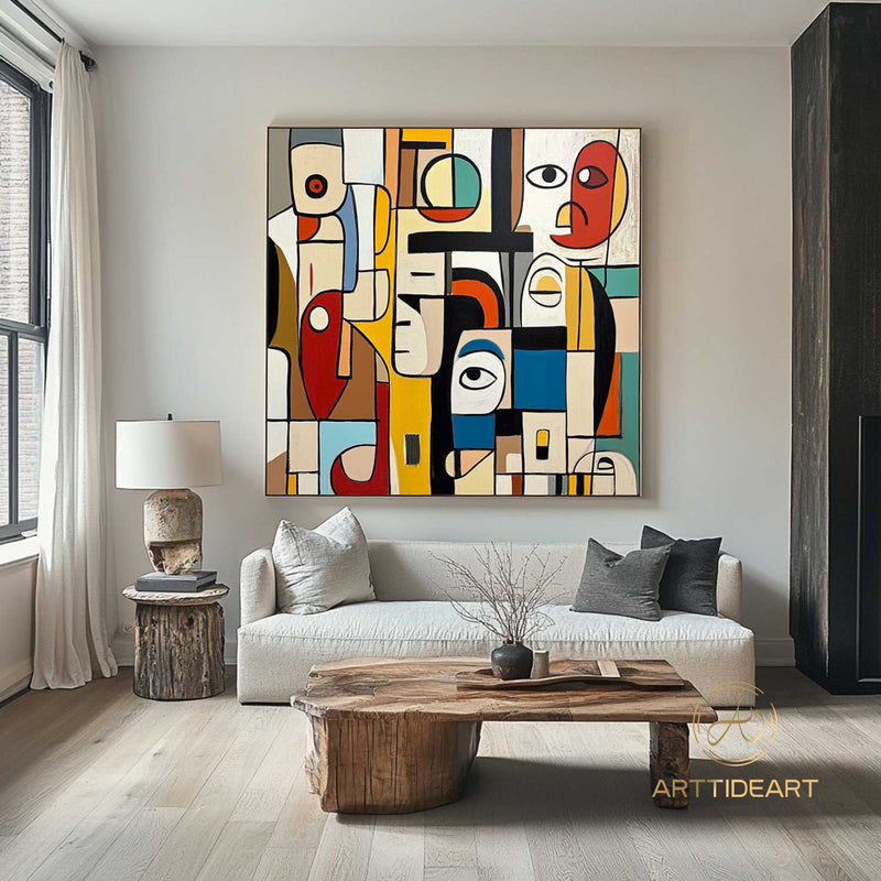Large Abstract Colorful Painting,Abstract Colorful geometric Painting,Abstract Hand-painting Texture Colorful Wall Art Living Room Decor