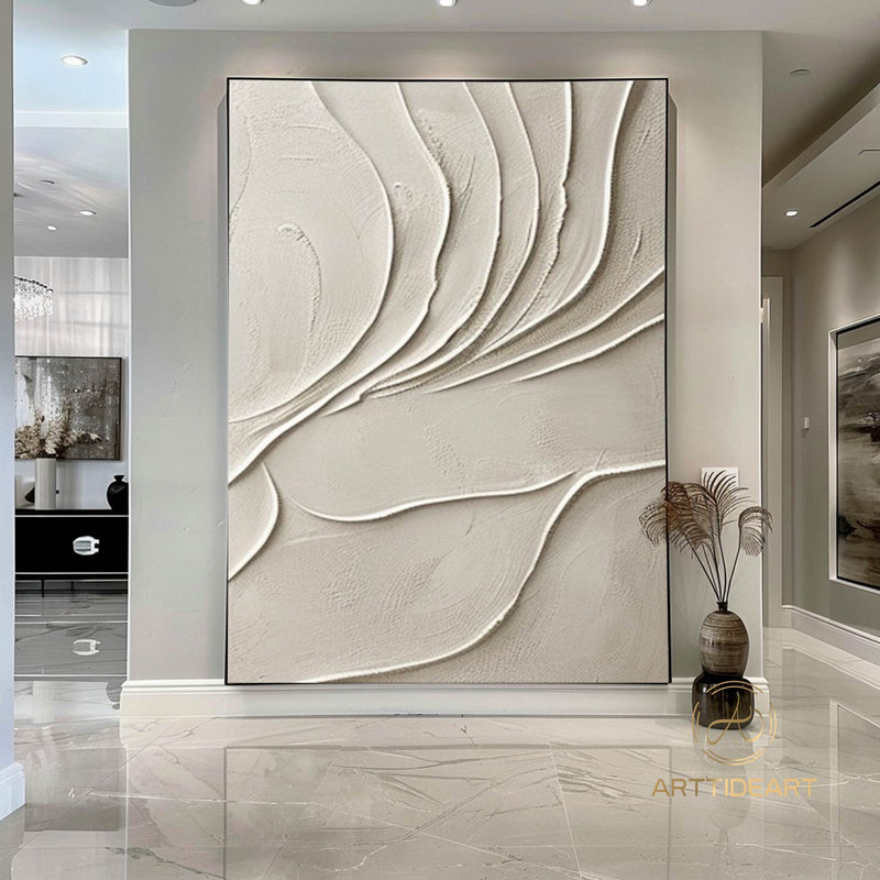 Pure Beige Round 3D Texture Painting, Beige Minimalist Wall Art, Milky White Plaster Painting, Wabi-sabi Wall Art, Modern Textured Wall Art