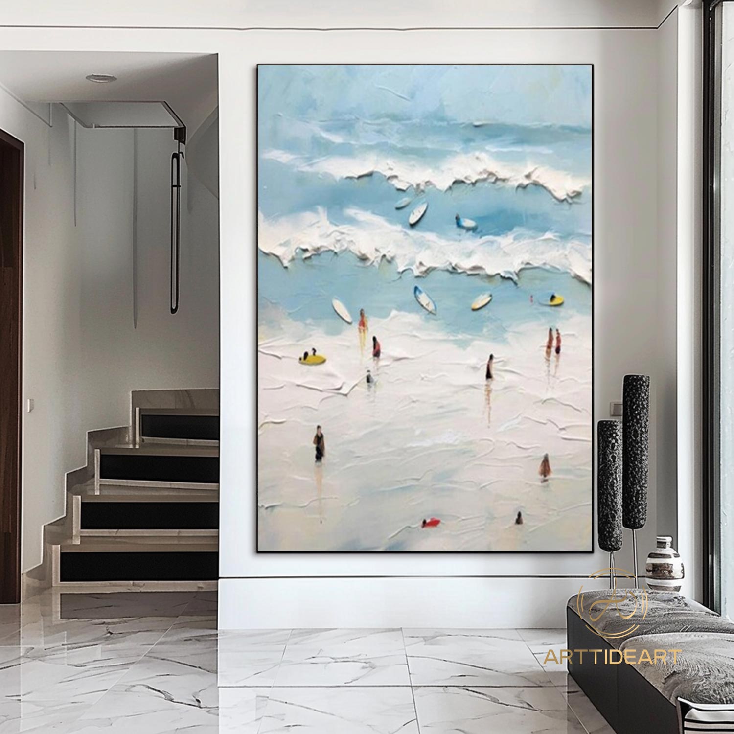 The Beach Joys Wall Art Hand Painted Extra Large Heavy Textured Painting Knife Palette Beach Painting Abstract Sea Wall Art Contemporary Art
