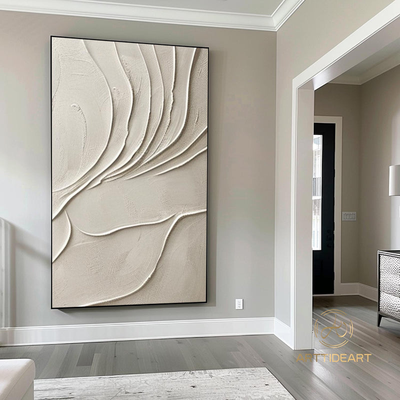 Pure Beige Round 3D Texture Painting, Beige Minimalist Wall Art, Milky White Plaster Painting, Wabi-sabi Wall Art, Modern Textured Wall Art