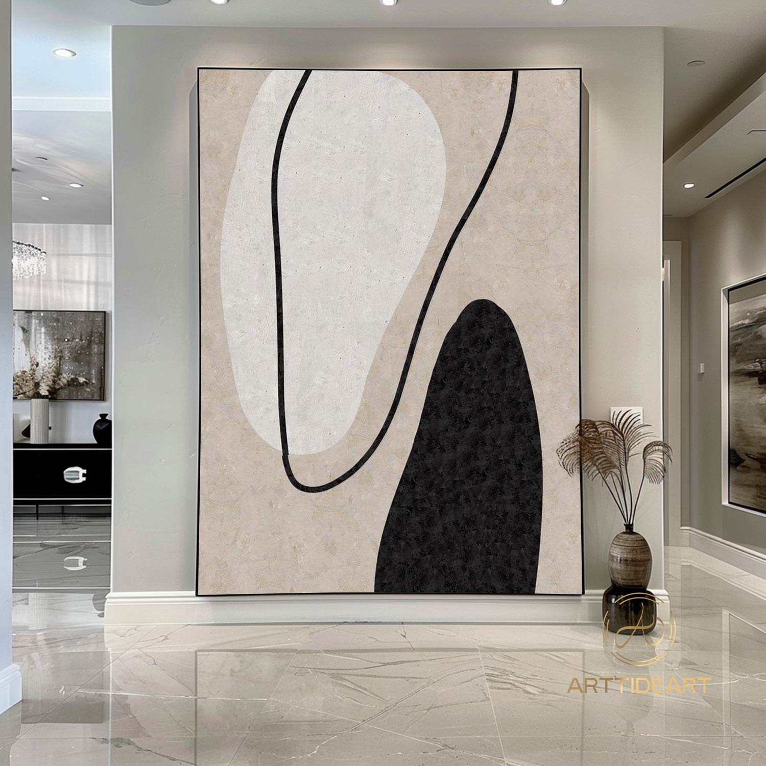 Oversized Abstract Painting Minimalism Art Canvas on Living Room Decor Wall Art White Abstract Beige Modern Indoor Neutral Decor Painting