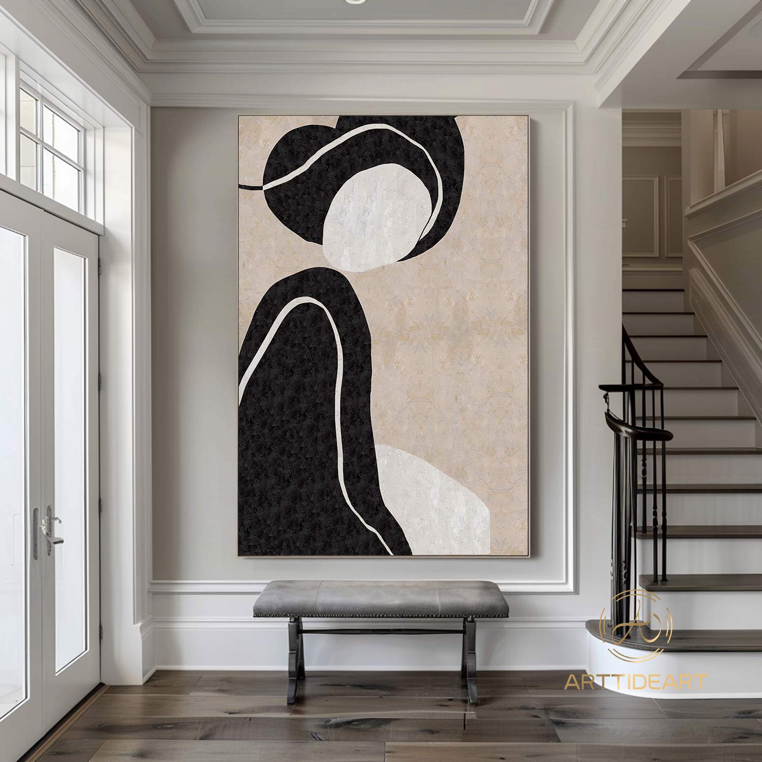 large Original Abstract Canvas Oil Painting Contemporary Art Beige White Painting Minimalist Abstract Painting On Living Room Art Decor Wall