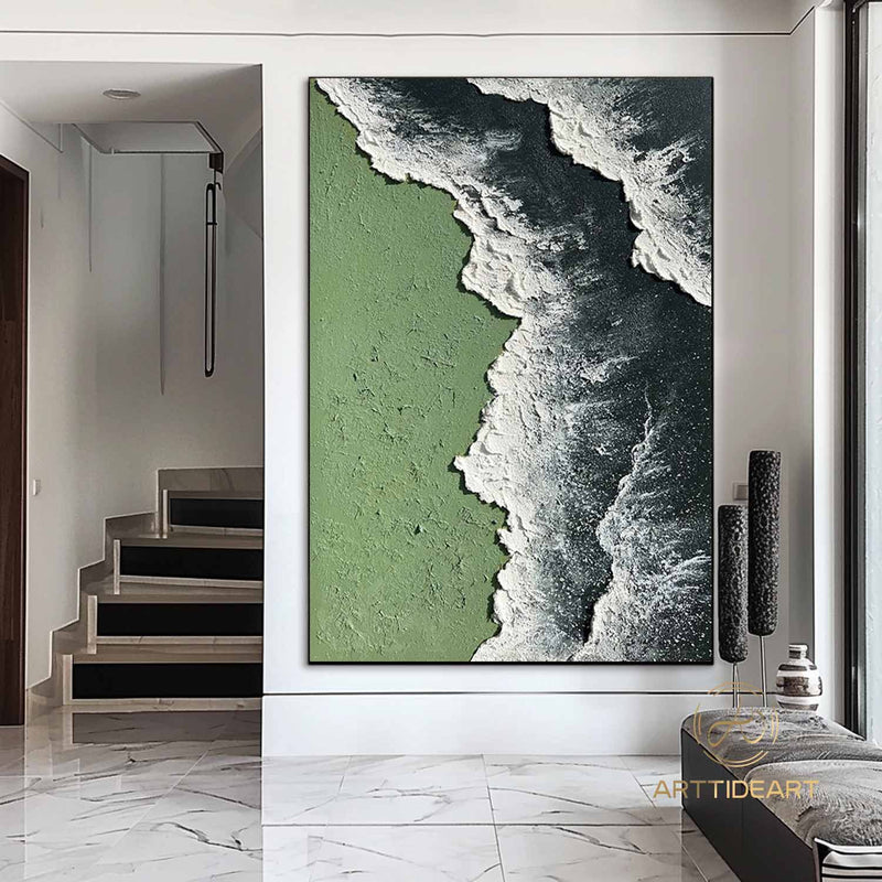 Original Ocean Wave Oil Painting On Canvas Abstract Texture Green Ocean Wave Painting Sea Wall Art Personalized Gifts Room Decor