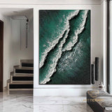 Green Ocean Oil painting Canvas Neutral Tone Wave Art Texture Wall Art Wabi-Sabi Wall Art Fashion Room Living Room Painting Decor