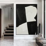 Black and White Minimalist Wall Art Large Black 3D Texture Painting Black and White Abstract Minimalist Painting Modern Plaster Wall Art