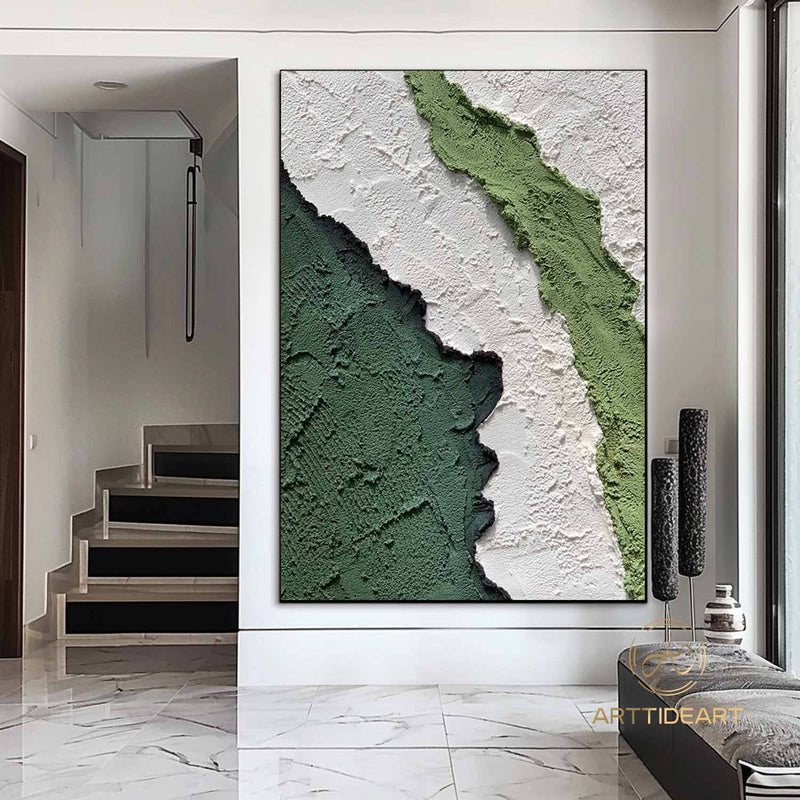 Green White Plaster Texture Painting 3D Textured Canvas Art Green Minimalist Art Green Canvas Wall Art White Wall Art Green Wall Decor