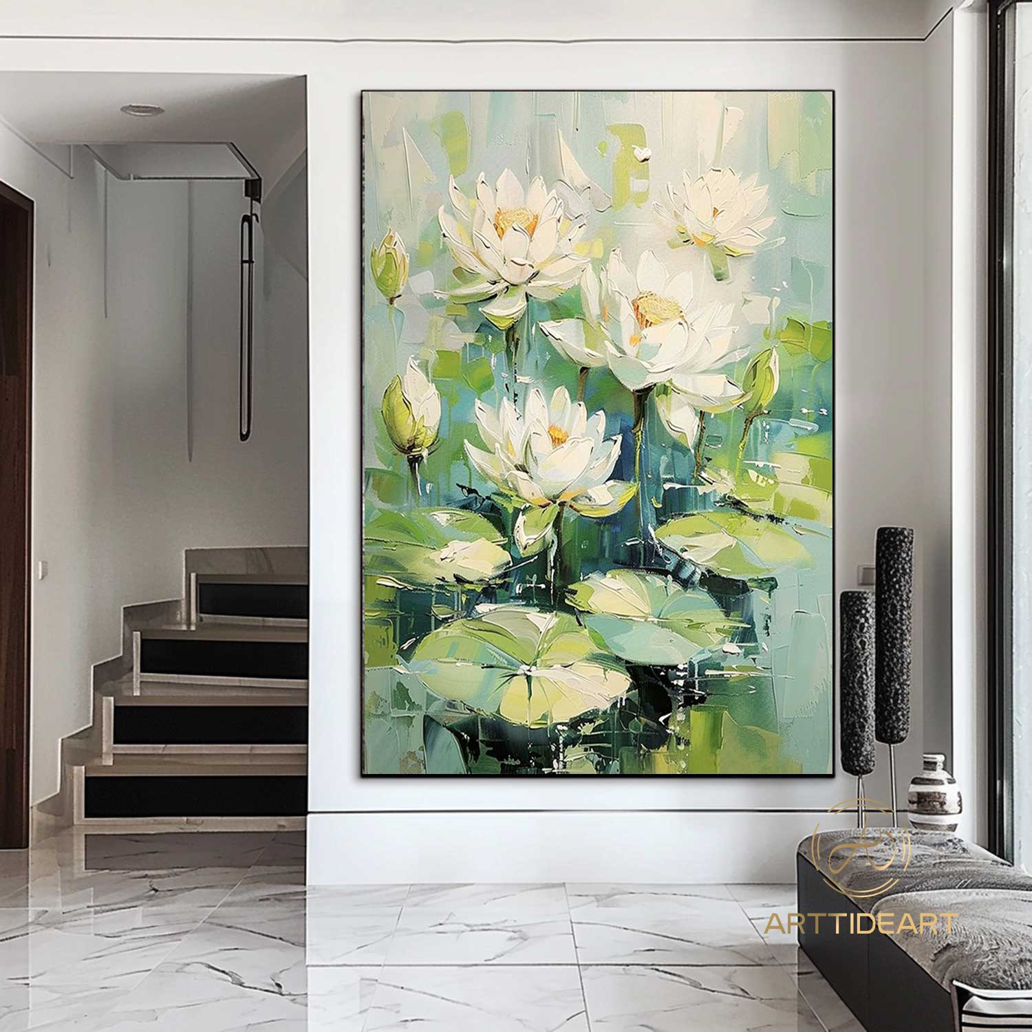 White Lotus Painting on Canvas Lotus Painting Original Abstract Painting Landscape Painting Impression Art Contemporary Art