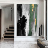 Large Acrylic Abstract Painting Original Green And Gold Canvas Art Gold Leaf Artwork Extra Large Modern Abstract Paintings For Living Room